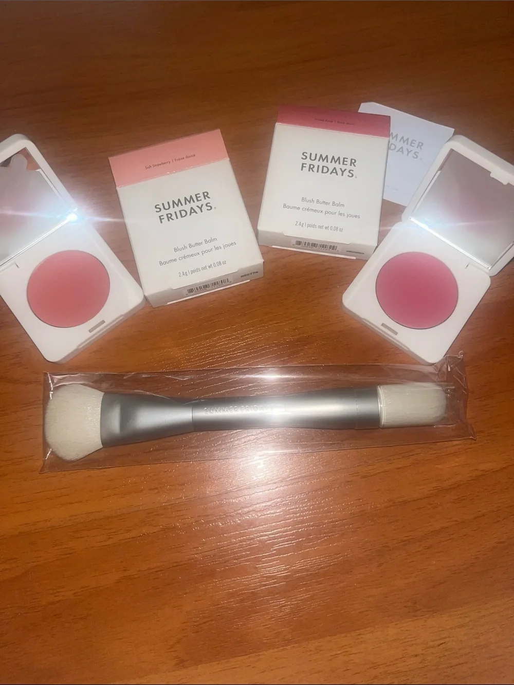 Summer Fridays Blush Butter Balm Duo — Sweet Rose & Soft Strawberry + Brush